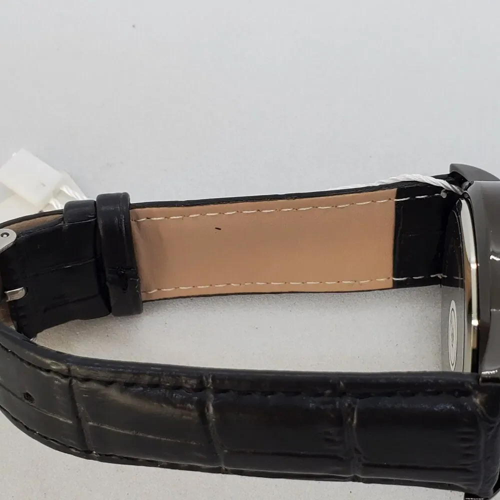 Men's Watch 40MM Black Dial Black‎ Leather Bands Roman Numerals Date Indicator